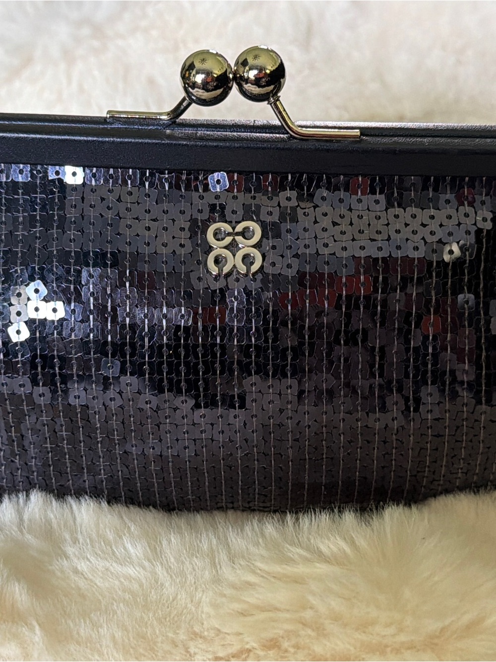 Coach Julia Special Edition Blue Sequin Frame Clutch with silver Logo - Picture 2 of 11